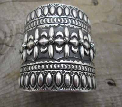 Native American Silver Repousse Cuff Bracelet 